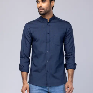 Navy Blue Cotton Fitted Shirt